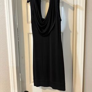 Black Sleeveless Cowl Neck Sheath Dress